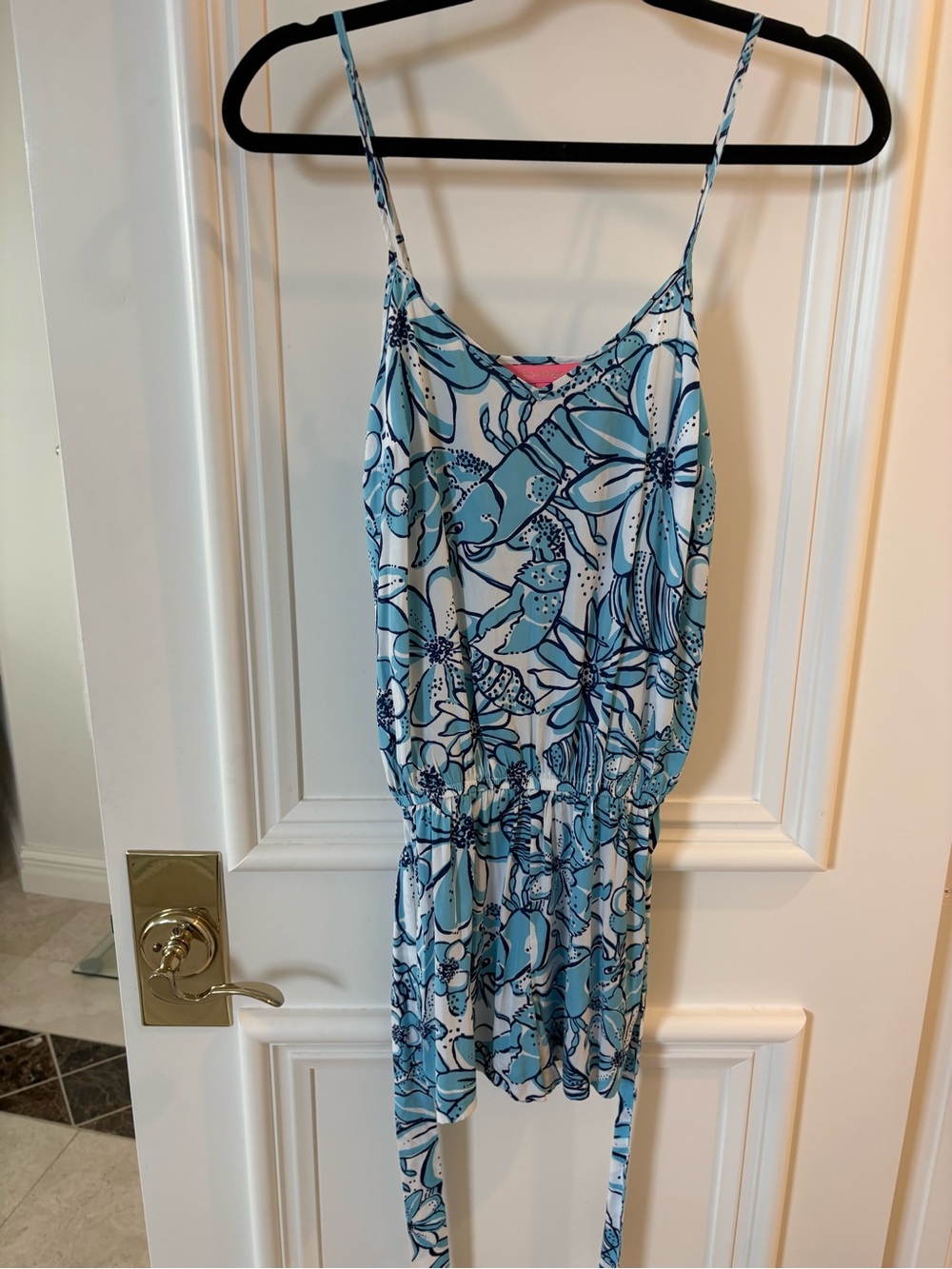 Lilly Pulitzer White and Blue Floral Spaghetti-Strap Bodysuit
